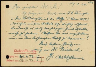 Sehr geehrtes Frl. Dr.! Ich brauche ein Werk von F. F. Runge...
