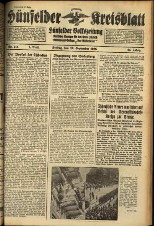 Erste Ausgabe vom Freitag, den 23. September 1938.