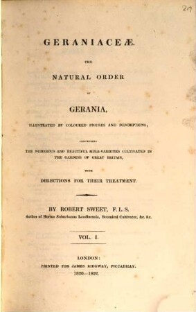 Gervaniceae : The natural Order of Gerania illustr. by coloured fig. and descriptions, 1
