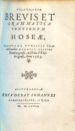Enarratio brevis et grammatica concionum Hoseae