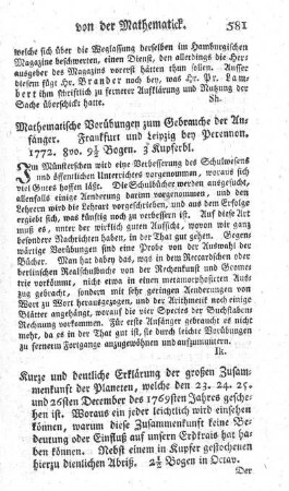 Kurze und deutliche Erklärung der großen Zusammenkunft der Planeten, welche den 23. 24. 25. und 26sten December des 1769sten Jahres geschehen ist.