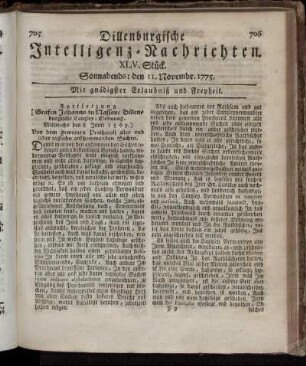 Sonnabends: den 11. Novembr. 1775.