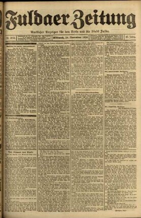 Erste Ausgabe vom Mittwoch, den 24. November 1920.