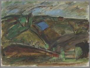 Landschaft mit blauem Feld