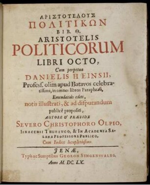 Aristotelus Politik¯on Bib. Th.