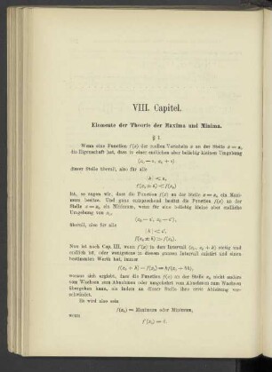 VIII. Capitel. Elemente der Theorie der Maxima und Minima