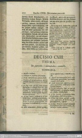Decisio CXIII. De parricidio a melancholico commisso