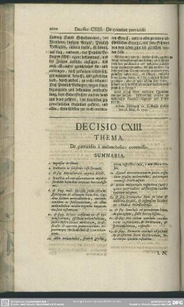Decisio CXIII. De parricidio a melancholico commisso