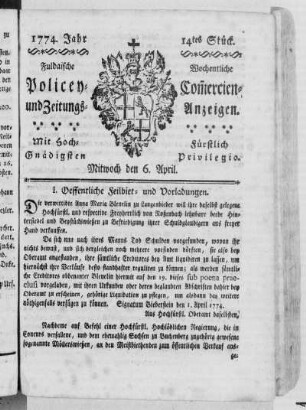 14tes Stück., Ausgabe vom 6. April 1774