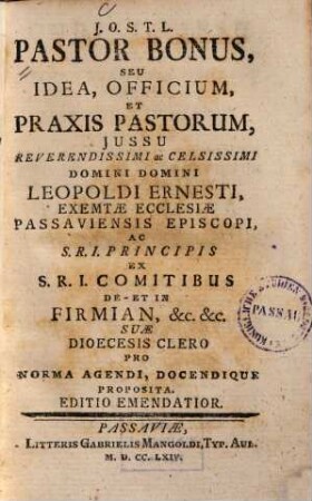 Pastor bonus : seu idea, officium, et praxis pastorum ...