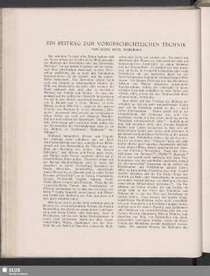 Ein Beitrag Zur Vorgeschichtlichen Technik