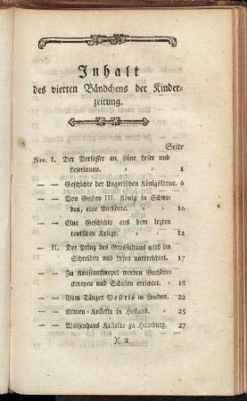 Inhalt des vierten Bändchens der Kinderzeitung.