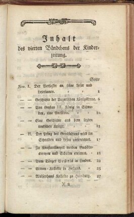 Inhalt des vierten Bändchens der Kinderzeitung.