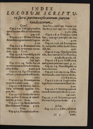 Index Locorvm Scriptvrae sacrae, partim explicatorum, partim vindicatorum.