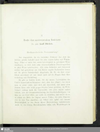II. Rede des antretenden Rektors Dr. phil. Karl Bücher