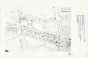 Busbahnhof West, Berlin-Westend (Diplomarbeit bei Willy Kreuer): Bahnhofshalle, Ladenbereich, Hotel, Grundriss Fußgängerebene + 47.00, 1:500