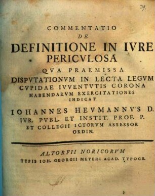 Commentatio De Definitione In Ivre Pericvlosa