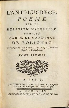 L' Anti-Lucrece : Poëme Sur La Religion Naturelle, 1