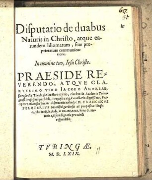 Disputatio de duabus Naturis in Christo, atque earundem Idiomatum, siue proprietatum communicatione