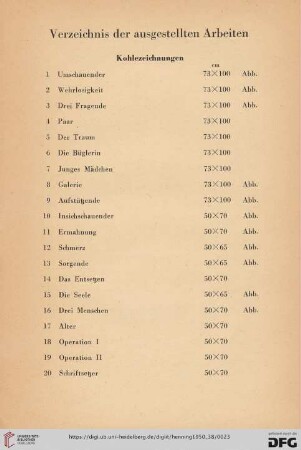 Kohlezeichnungen (Nr. 1-29)