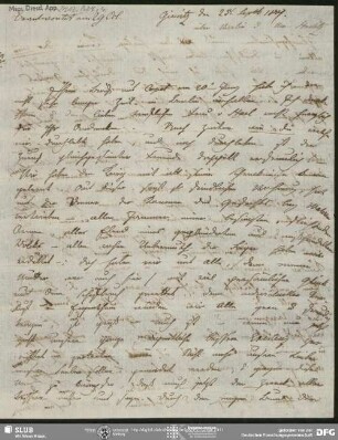 Eigenh. Brief von Luise von Voss an August Wilhelm von Schlegel, Groß Gievitz, 25.09.1809