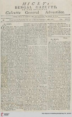 36: Hicky's Bengal gazette, or The original Calcutta general advertiser