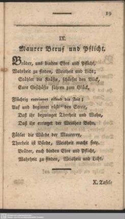 IX. Maurer Beruf und Pflicht