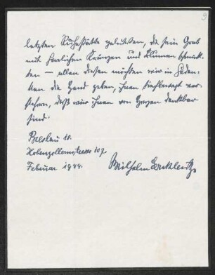 Brief von Wilhelm Ercklentz an Gerhart Hauptmann