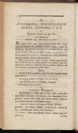 IX. Anekdoten, Bemerkungen, Fragen, Aufgaben, U. D. G.