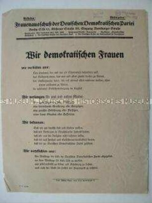 Flugblatt des Frauenausschusses der Deutschen demokratischen Partei mit Wahlaufruf