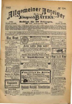 Allgemeiner Anzeiger für das Königreich Bayern : Beiblatt für 85 bayerische Zeitungen. 1882 = No. 158 - 166 = Jg. 11