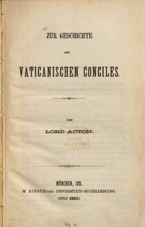Zur Geschichte des Vaticanischen Conciles