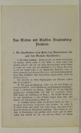 Das Werden und Wachsen Brandenburg-Preußens