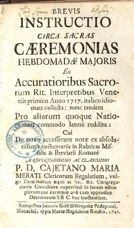 Brevis instructio circa sacras caeremonias hebdomadae maioris ...