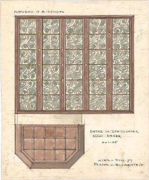 Pfann, Paul; München, Möhlstr.; Wohnhaus O. Bischoff - Speisezimmer u. Erker (Deckenabwicklung)