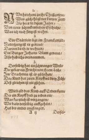 Nvn horchent zu jhr Christenleut/ || Was gschehe ist vor kurtzer Zeit/ ||
