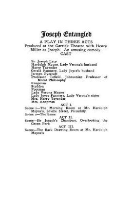 Joseph Entangled A Play In Three Acts