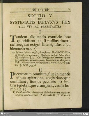 Sectio V De Systematis Influxus Physici Usu Ac Praestantia