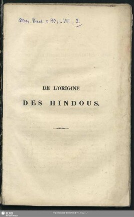 2: De l'origine des Hindous