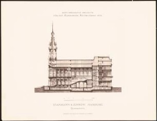 Hervorragende Projekte für den Hamburger Rathausbau 1876: Querschnitt