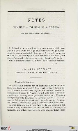 N.S. 10.1864: Notes relatives à l'article de M. de Rossi sur les cimetières chrétiens