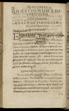 Liber Secundus. De Elocutione, Tertia parte Rhetoricæ.