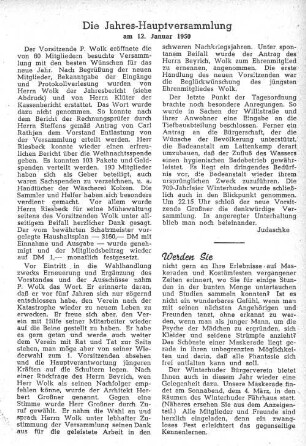 Die Jahres-Hauptversammlung am 12. Januar 1950
