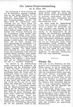 Die Jahres-Hauptversammlung am 12. Januar 1950