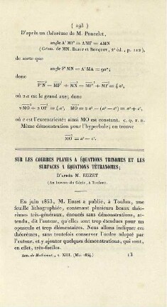 Sur les courbes planes a équations trinomes et les surfaces a équations tétranomes.