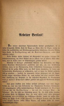 An die Arbeiter Berlins : eine Ansprache im Namen der Arbeiter des Allgemeinen Deutschen Arbeitervereins