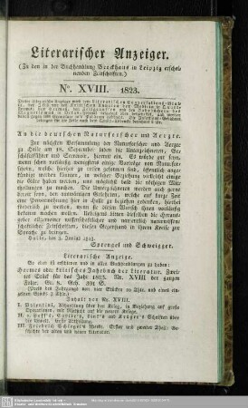 Literarischer Anzeiger No. XVIII. 1823