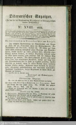 Literarischer Anzeiger No. XVIII. 1823