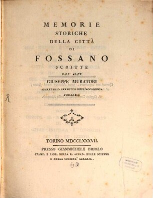 Memorie Storiche della Città di Fosano