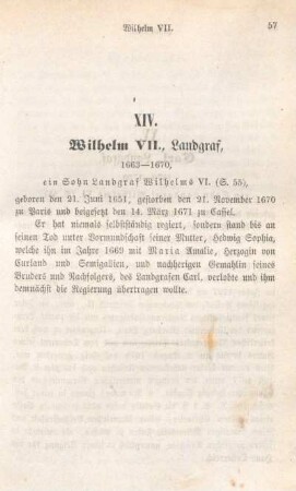 XIV. Wilhelm VII., Landgraf, 1663-1670